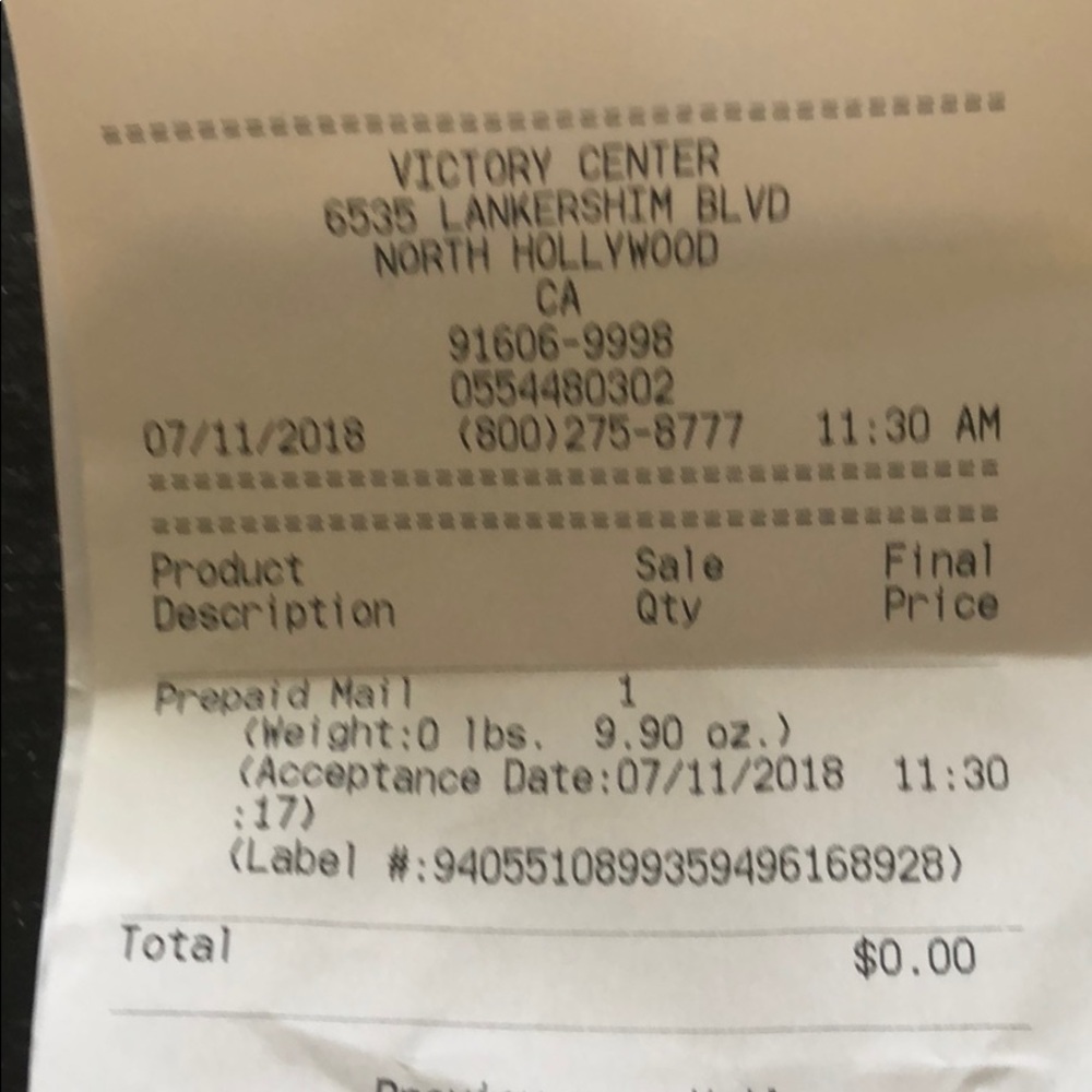 Receipt for shipment for channel glasses